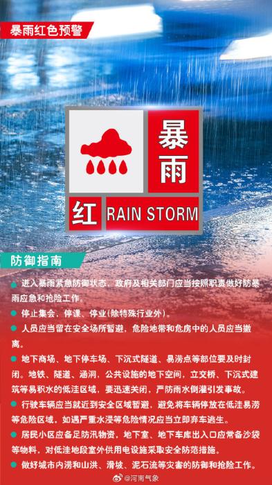 開封市暴雨紅色預(yù)警信號陞級